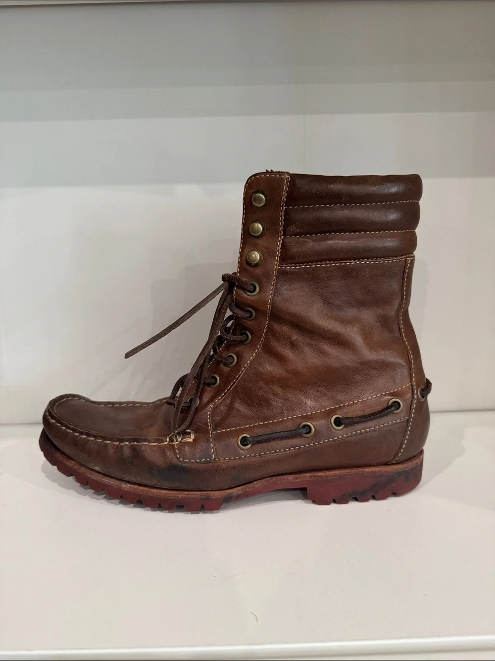 Vintage Cole Haan - Men's Brown Leather Lace-Up Moc Toe Boots